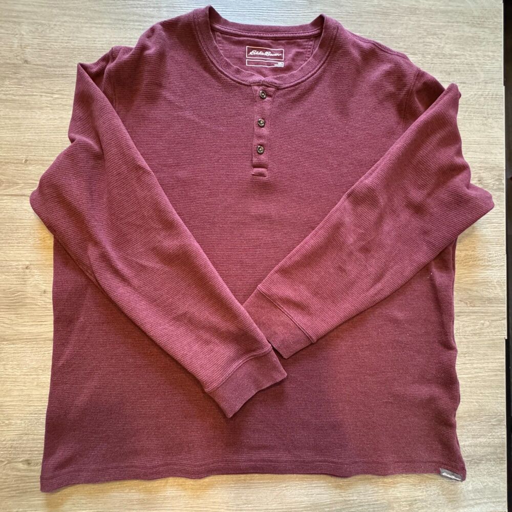 Eddie Bauer Thermal Henley - 2XL - Dark Red/ Maroon